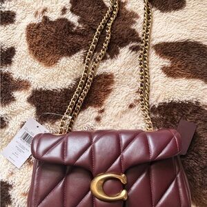 Coach Tabby 20, Black Currant, Quilted Leather Shoulder Bag with Gold Chain